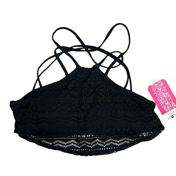 NWT Hula Honey High Neck Bikini Swim Top Black Lace Overlay XS S M XL Juniors' - Picture 3 of 13